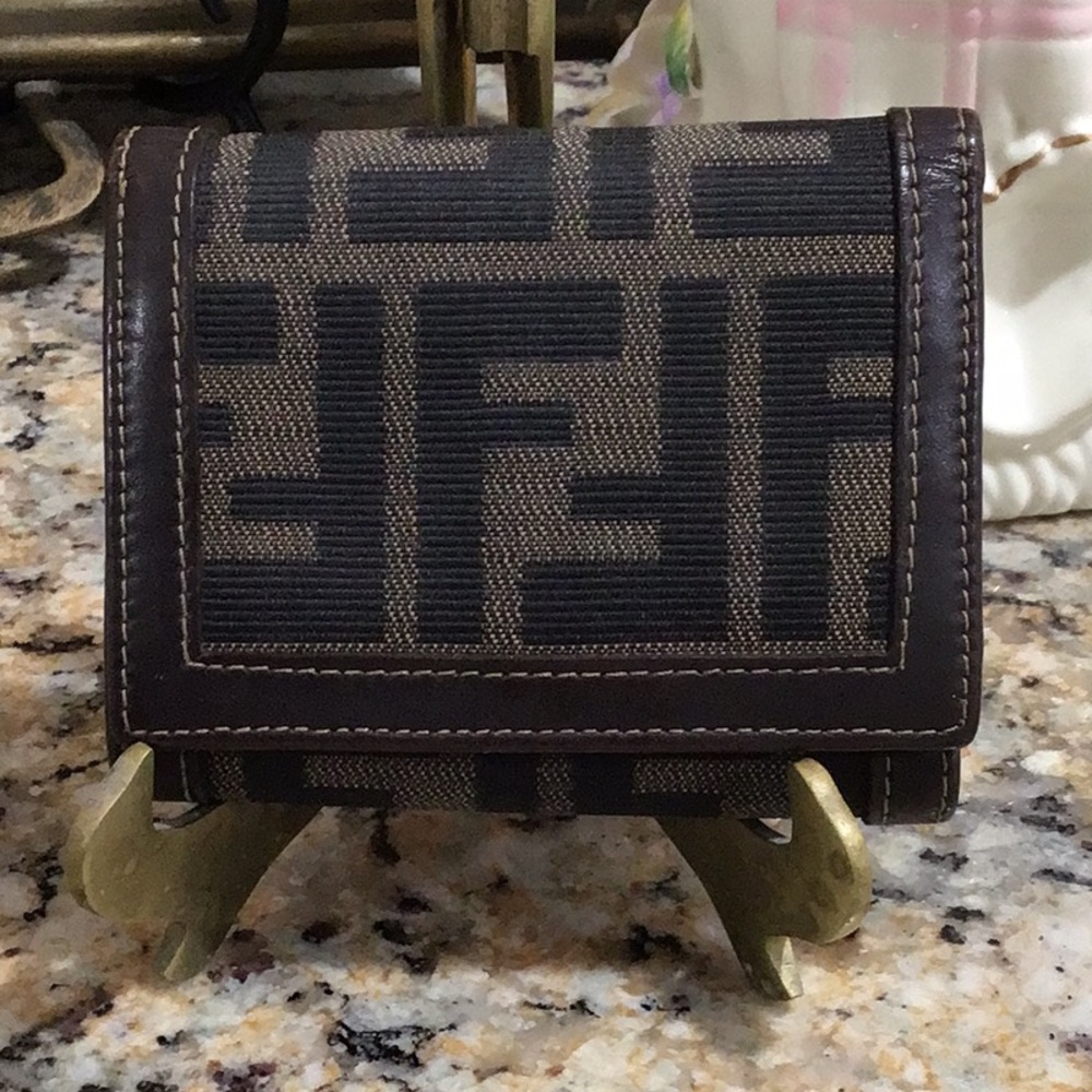 Fendi Brown Zucca Trifold Monogram Small Compact Wallet
